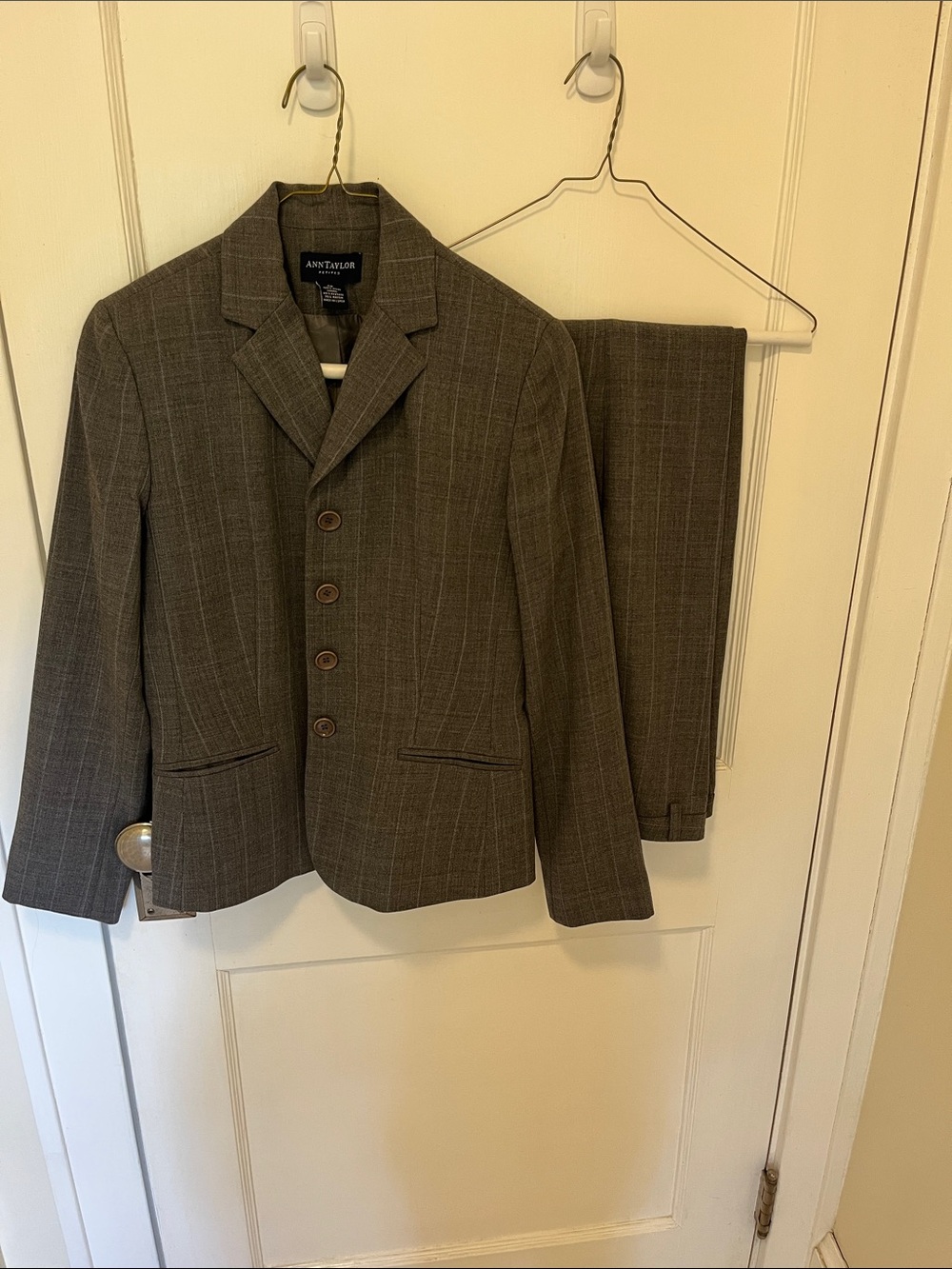 Ann Taylor Gray Pinstripe Women's Tailored Blazer & Trousers Set